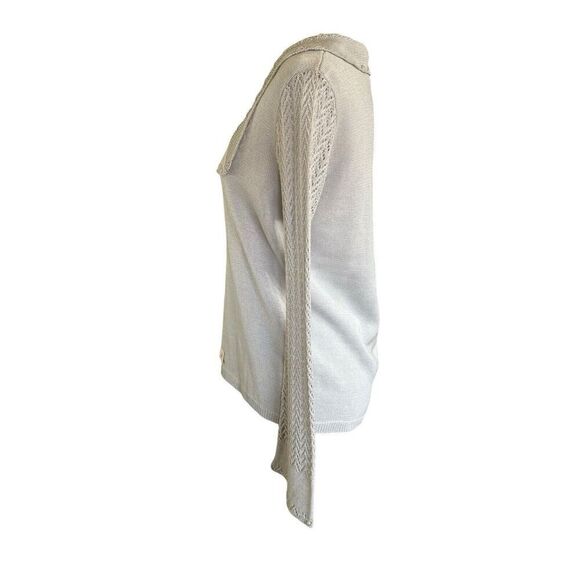 Vtg Azure Sweater Gray Lightweight Crochet Sleeves M 80s 90s Square Neck NWT - Picture 5 of 11